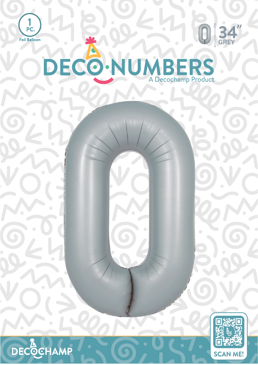 DecoNumber Grey 0 size 34" (50 Unit Per Case)