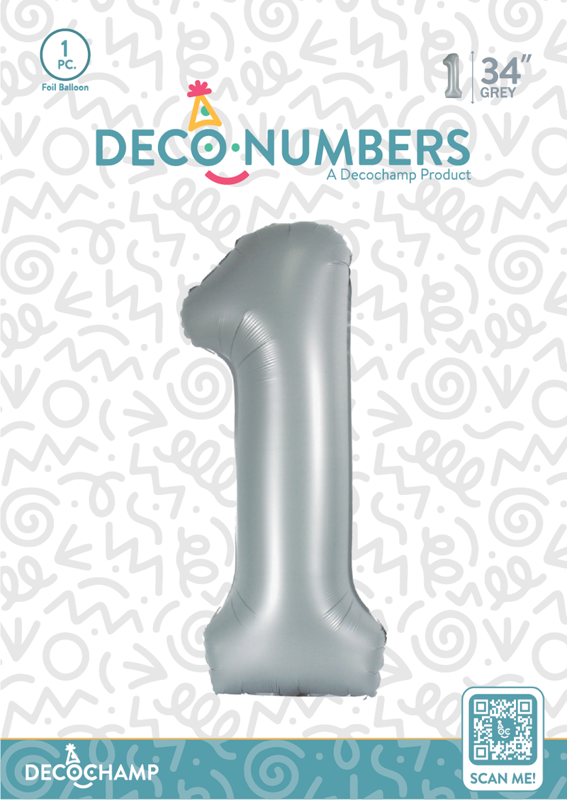 DecoNumber Grey 1 size 34" (50 Unit Per Case)