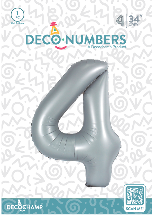 DecoNumber Grey 4 size 34" (50 Unit Per Case)