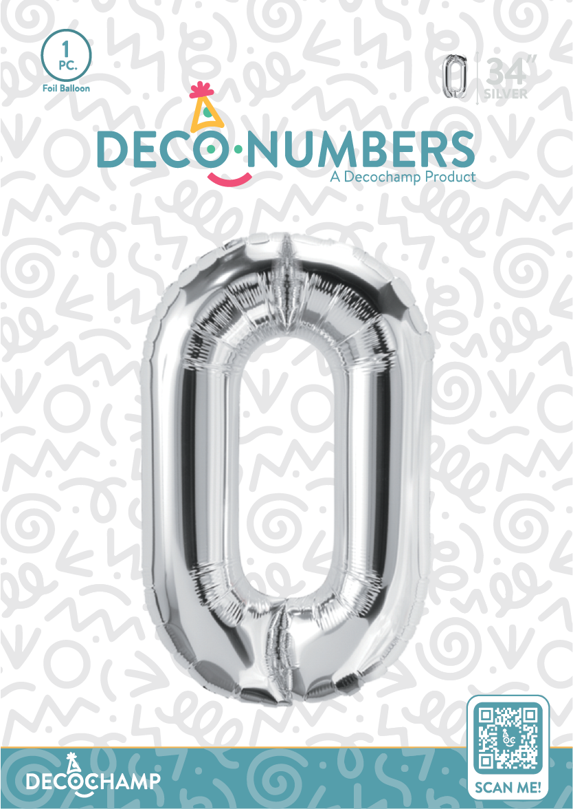 DecoNumber Silver 0 size 34" (50 Unit Per Case)