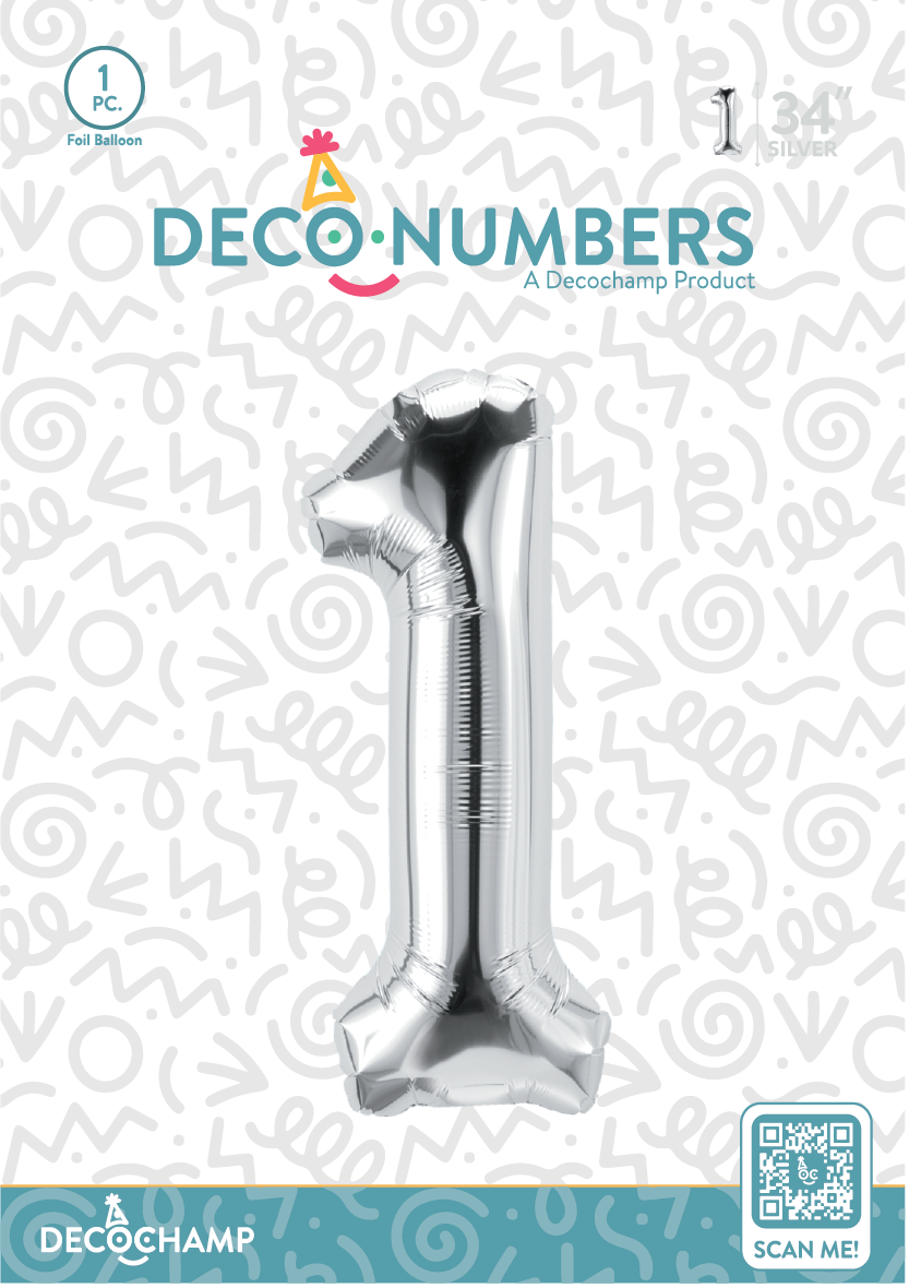 DecoNumber Silver 1 size 34" (50 Unit Per Case)