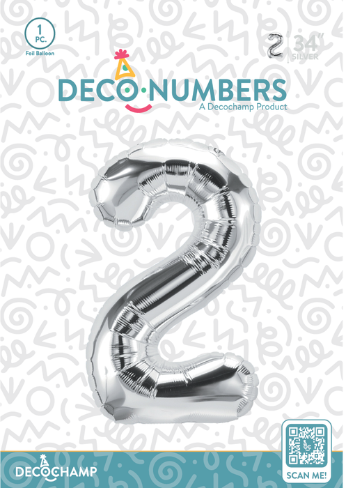 DecoNumber Silver 2 size 34" (50 Unit Per Case)