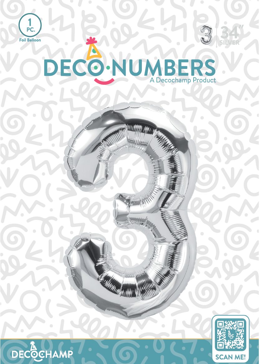 DecoNumber Silver 3 size 34" (50 Unit Per Case)