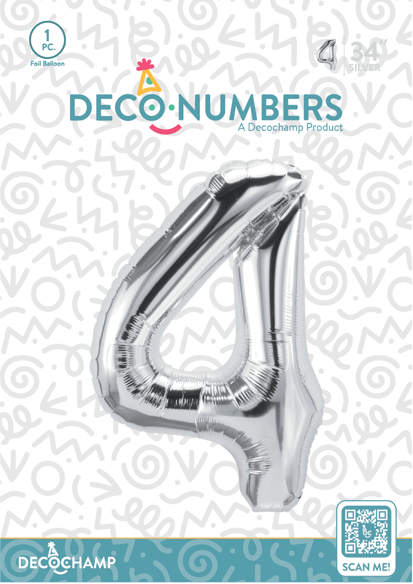 DecoNumber Silver 4 size 34" (50 Unit Per Case)