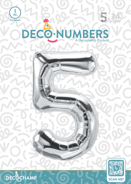 DecoNumber Silver 5 size 34" (50 Unit Per Case)