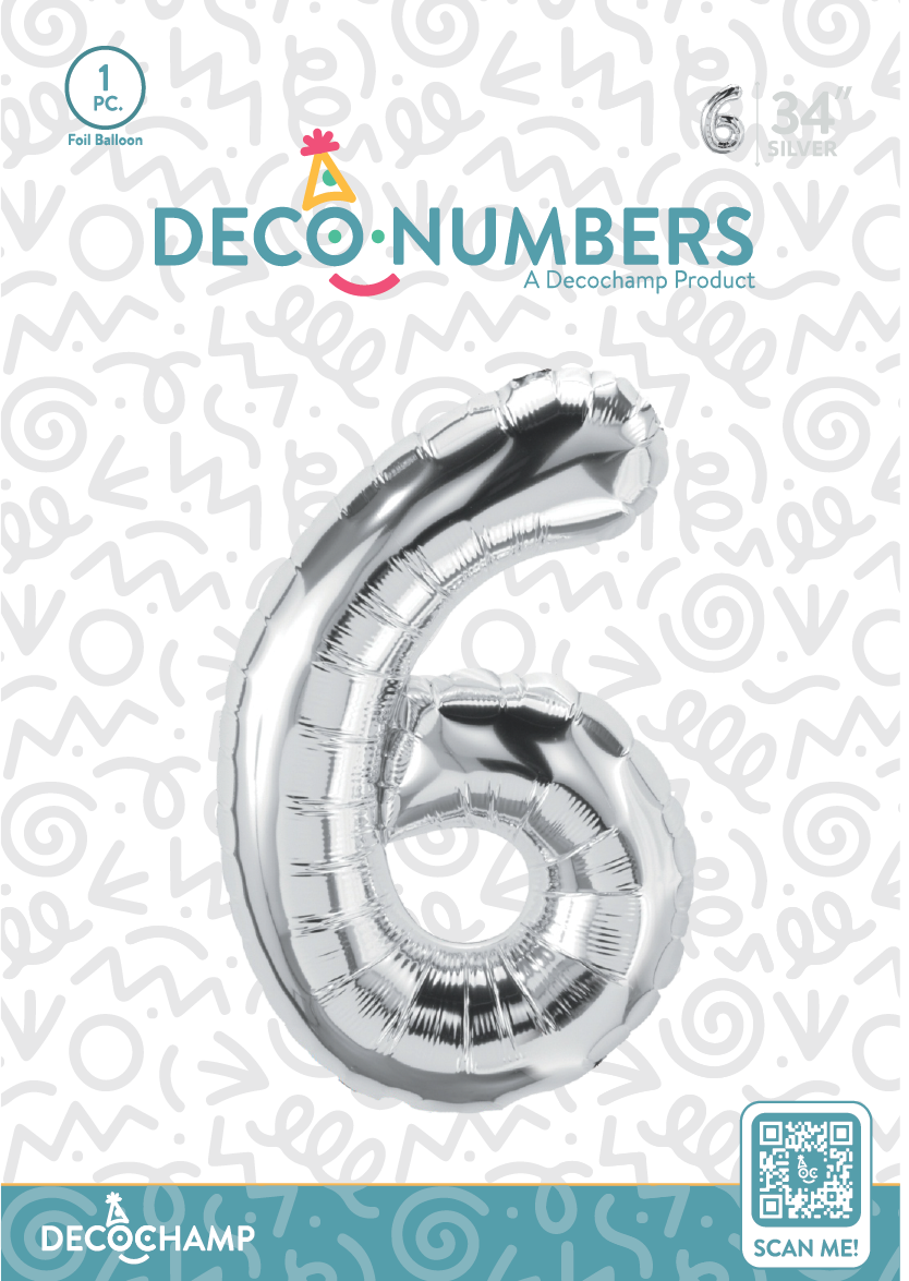 DecoNumber Silver 6 size 34" (50 Unit Per Case)