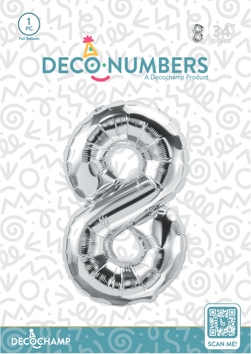 DecoNumber Silver 8 size 34" (50 Unit Per Case)