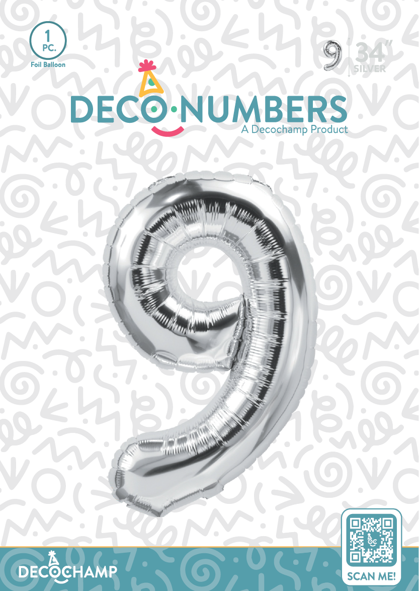 DecoNumber Silver 9 size 34" (50 Unit Per Case)