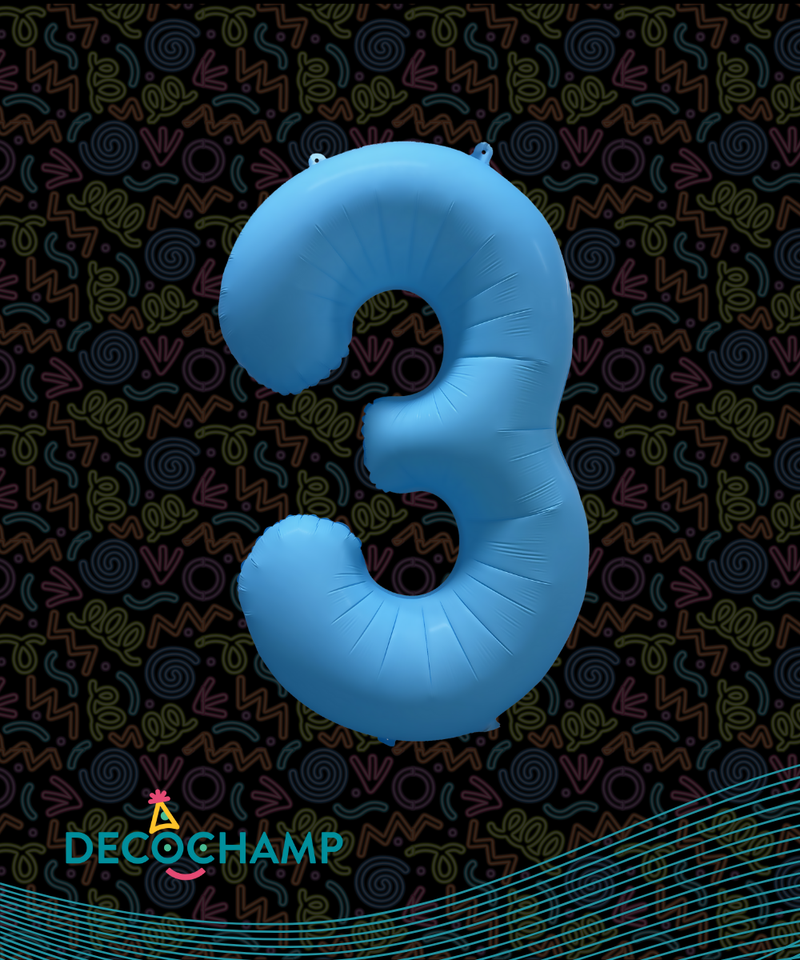 DecoNumber Neon Blue "3" - size 34" (50 Unit Per Case)