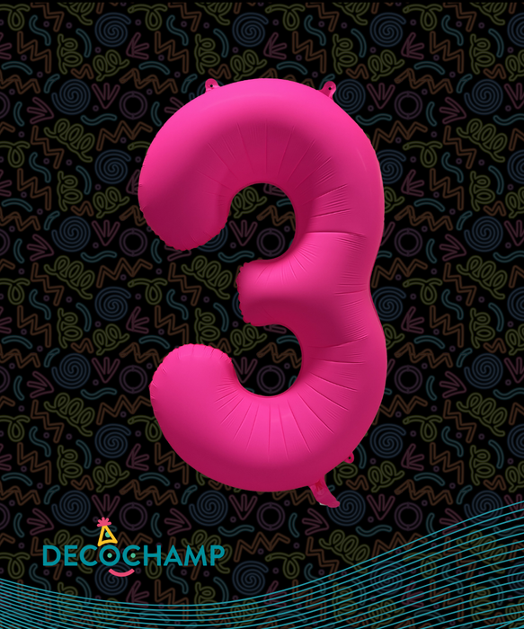 DecoNumber Neon Pink "3" - size 34" (50 Unit Per Case)