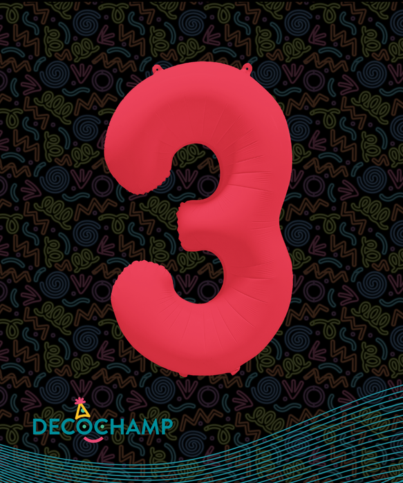 DecoNumber Neon Red "3" - size 34" (50 Unit Per Case) 34"