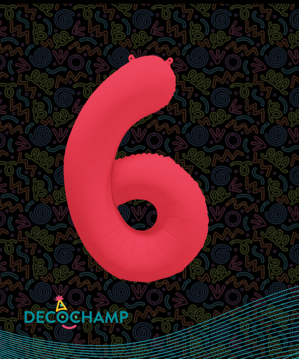 DecoNumber Neon Red "6" - size 34" (50 Unit Per Case)"