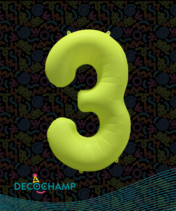 DecoNumber Neon Yellow "3" - size 34" (50 Unit Per Case)