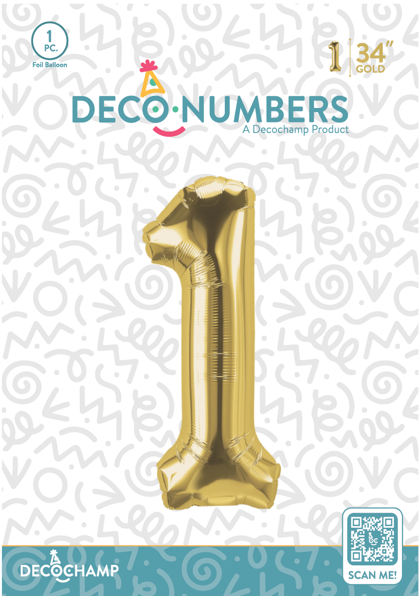 DecoNumber Gold 1 size 34" (50 Unit Per Case)